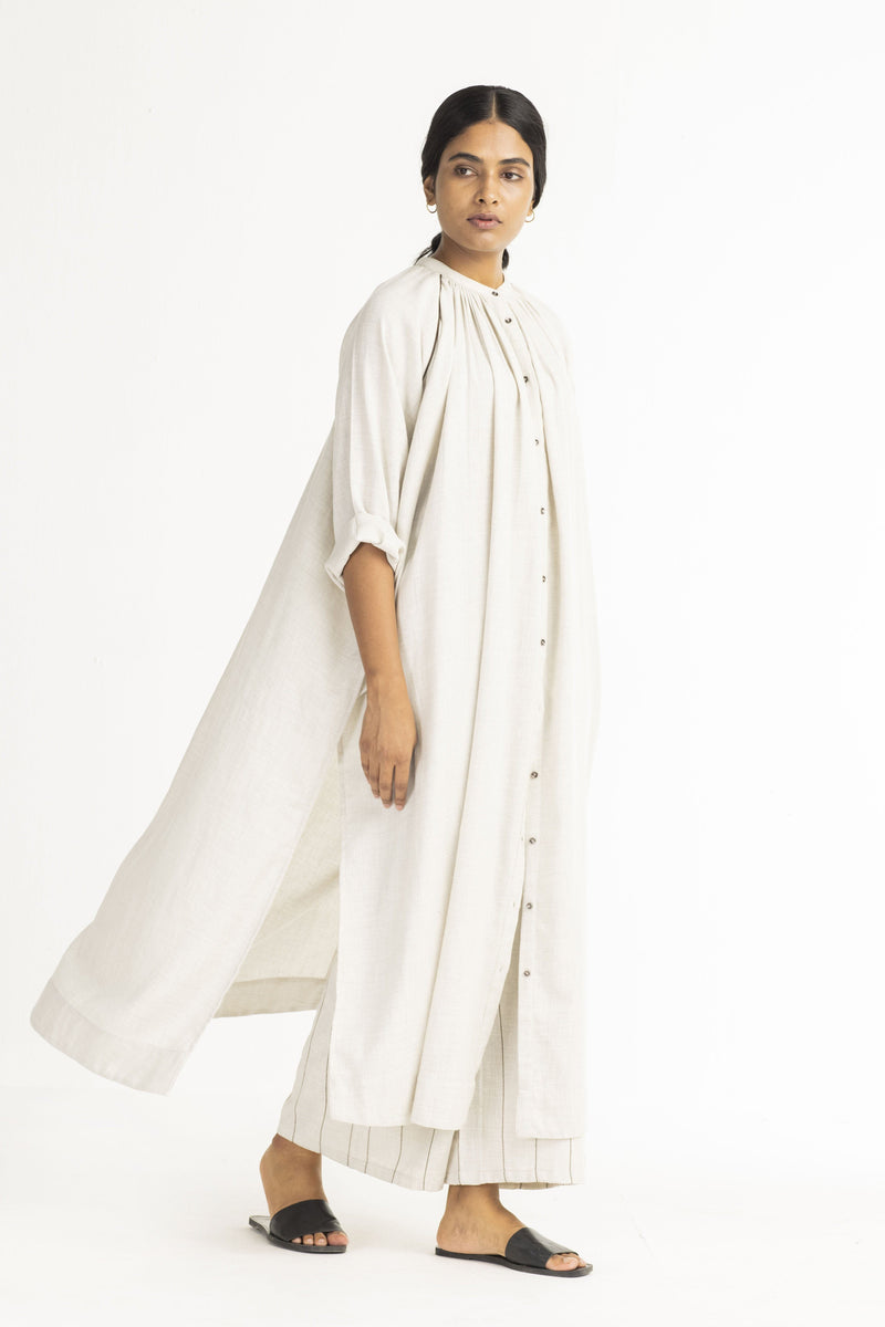 Gather Neck Shirt Co-ord- Beige (Set Of 3) by THREE in white color for women Worldwide