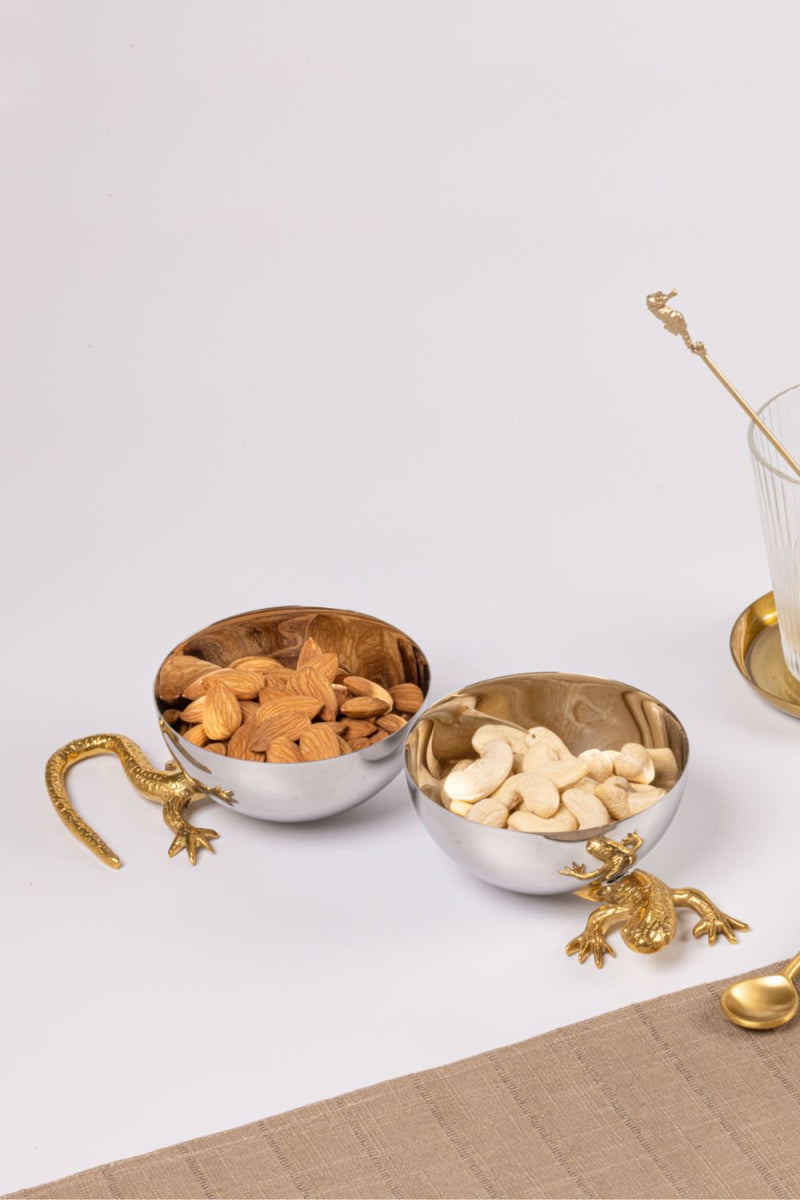Gecko Nut Bowls-Set of 2 linen by Gado Living for Worldwide