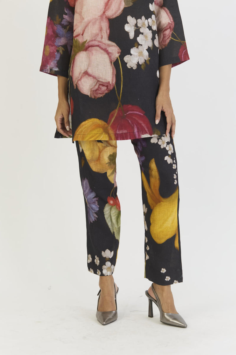 GLORY BLACK LINEN SHORT KURTA SET by Yam for women Worldwide