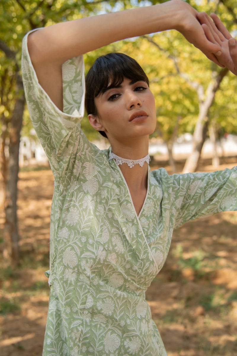 Greener days wrap dress by Marche in green color for women Worldwide