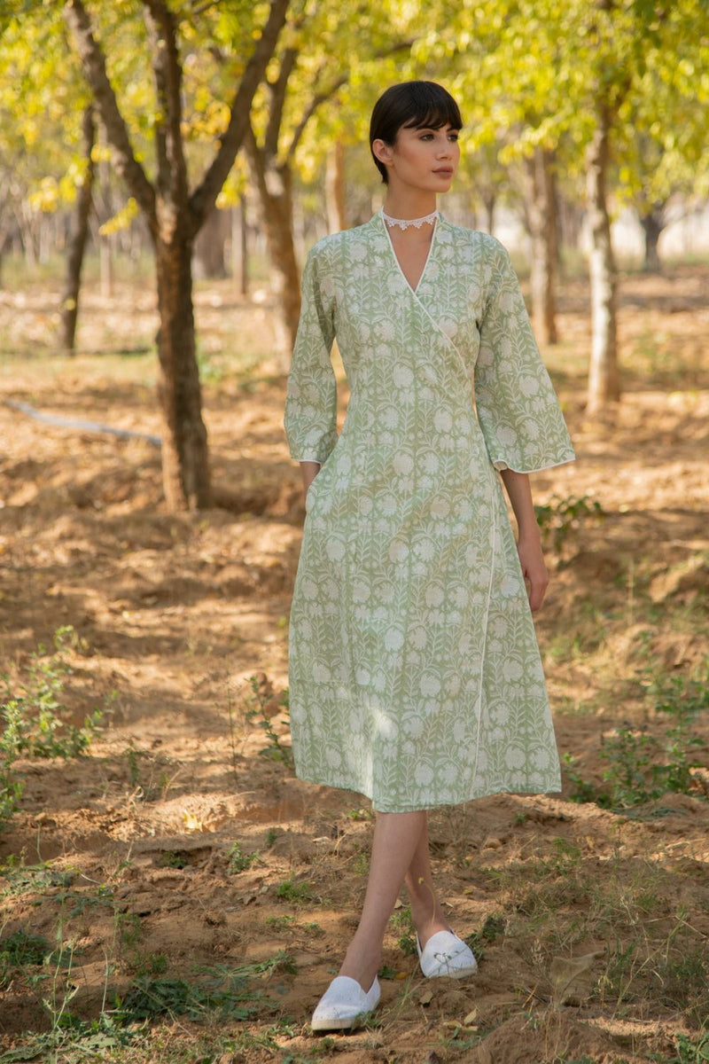 Greener days wrap dress by Marche in green color for women Worldwide