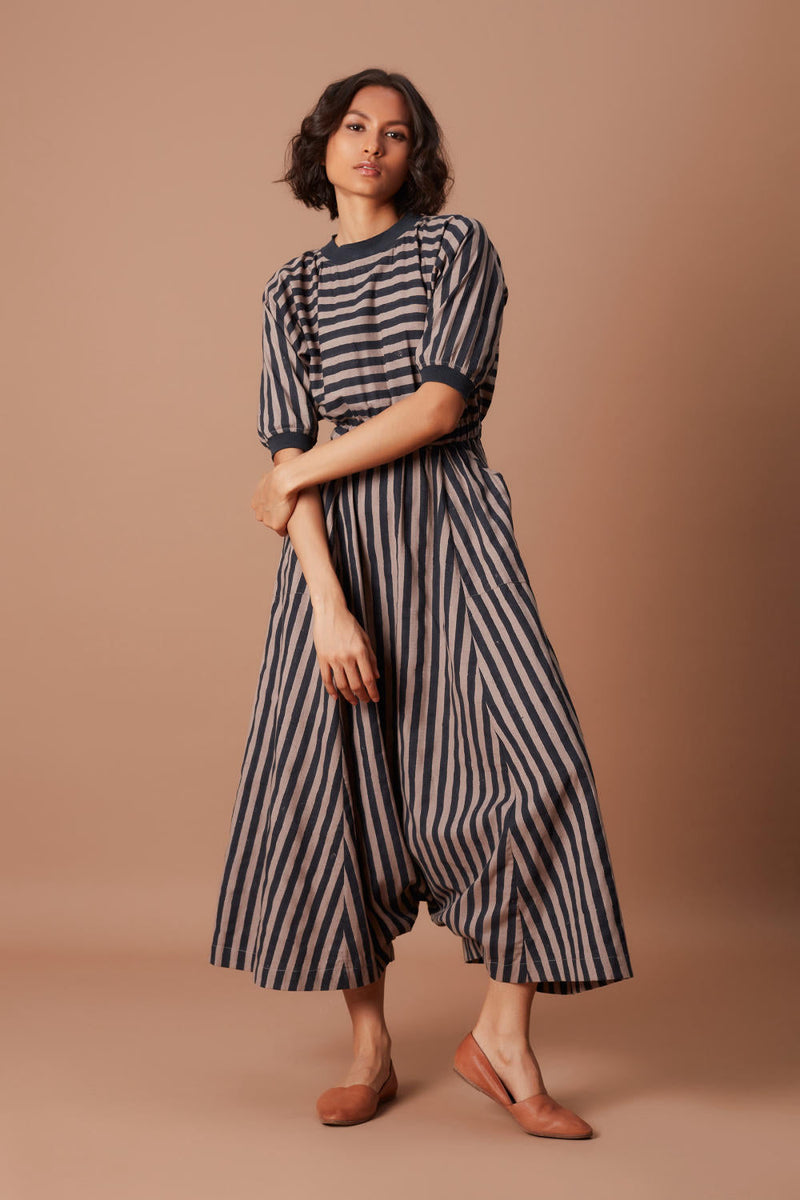 Grey and Charcoal Striped Mati Sphara Jumpsuit Jumpsuits by Mati for women Worldwide