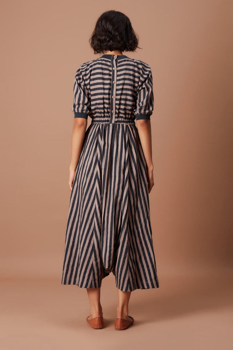 Grey and Charcoal Striped Mati Sphara Jumpsuit Jumpsuits by Mati for women Worldwide