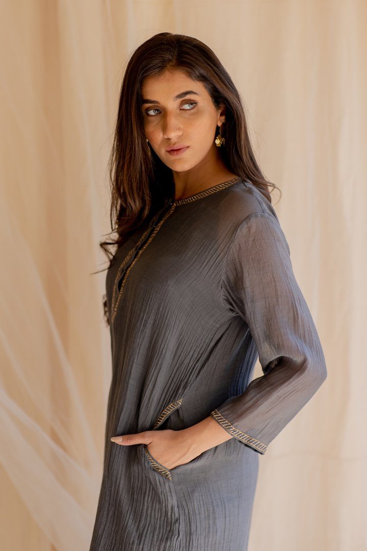 Grey Gul Seedh Kurta by Nirjara for women Worldwide