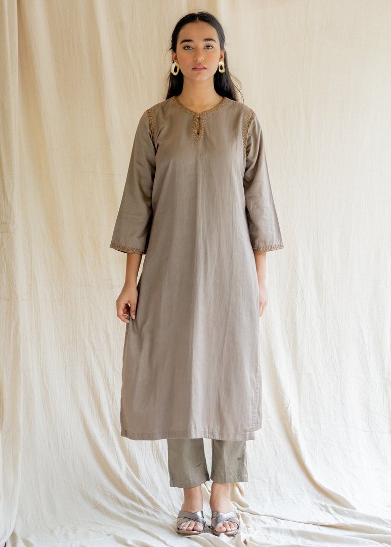 Grey Seedh Kurta Kurta Sets by Nirjara for women Worldwide