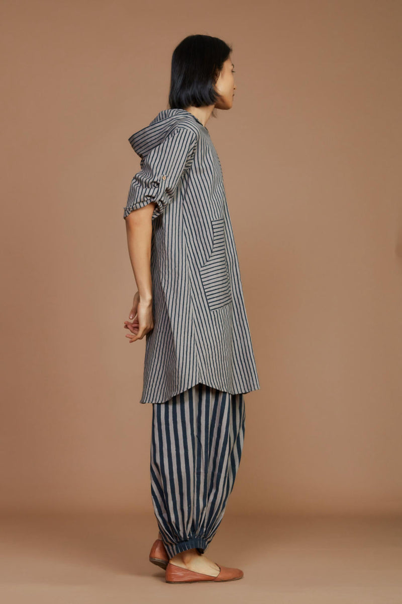 Grey With Charcoal Striped Hooded Co-Ord Set Co-ord Set,Dress by Mati for women Worldwide