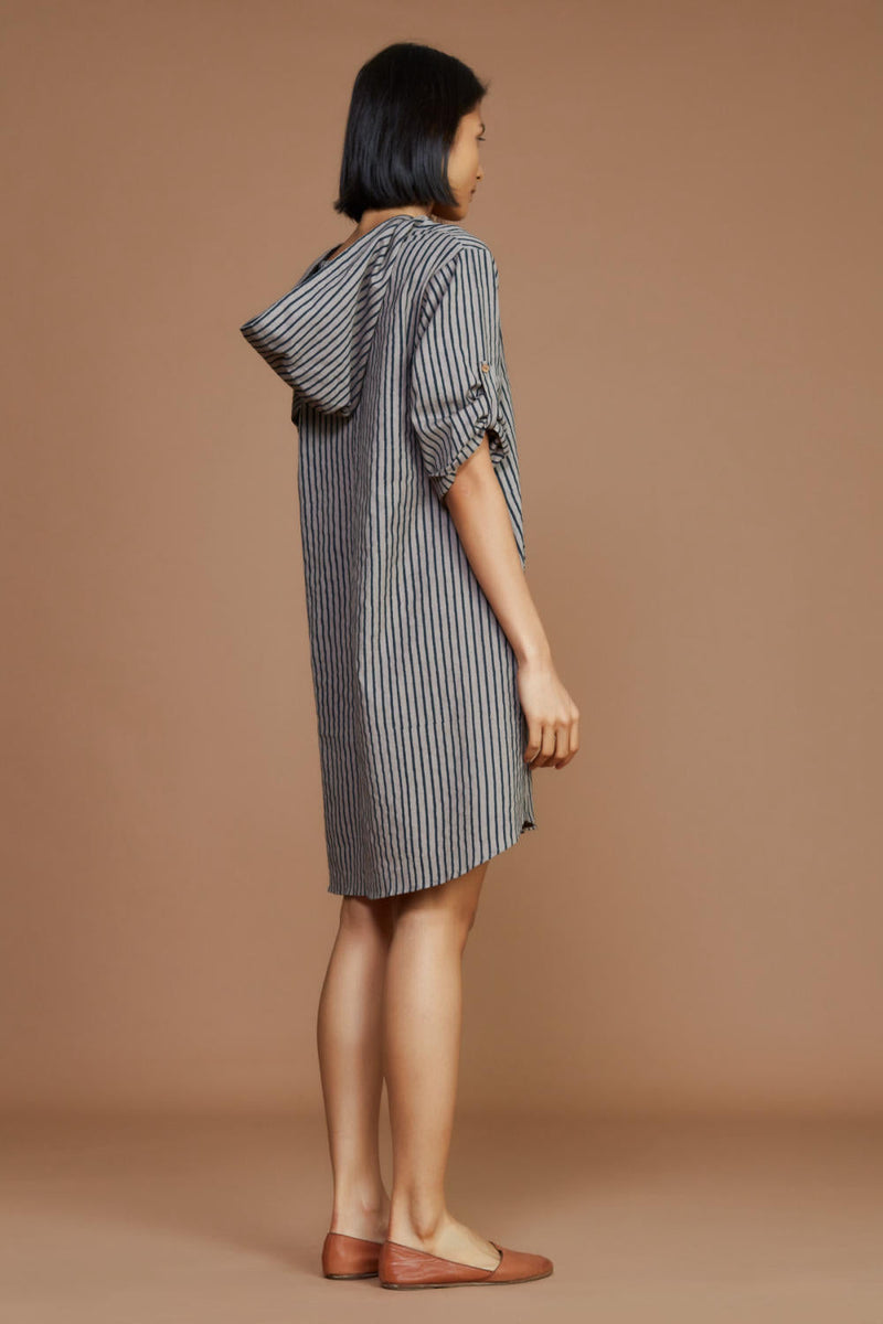 Grey With Charcoal Striped Hooded Co-Ord Set Co-ord Set,Dress by Mati for women Worldwide