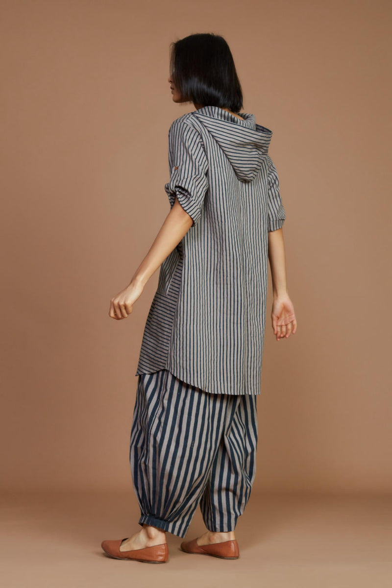 Grey With Charcoal Striped Hooded Co-Ord Set Co-ord Set,Dress by Mati for women Worldwide