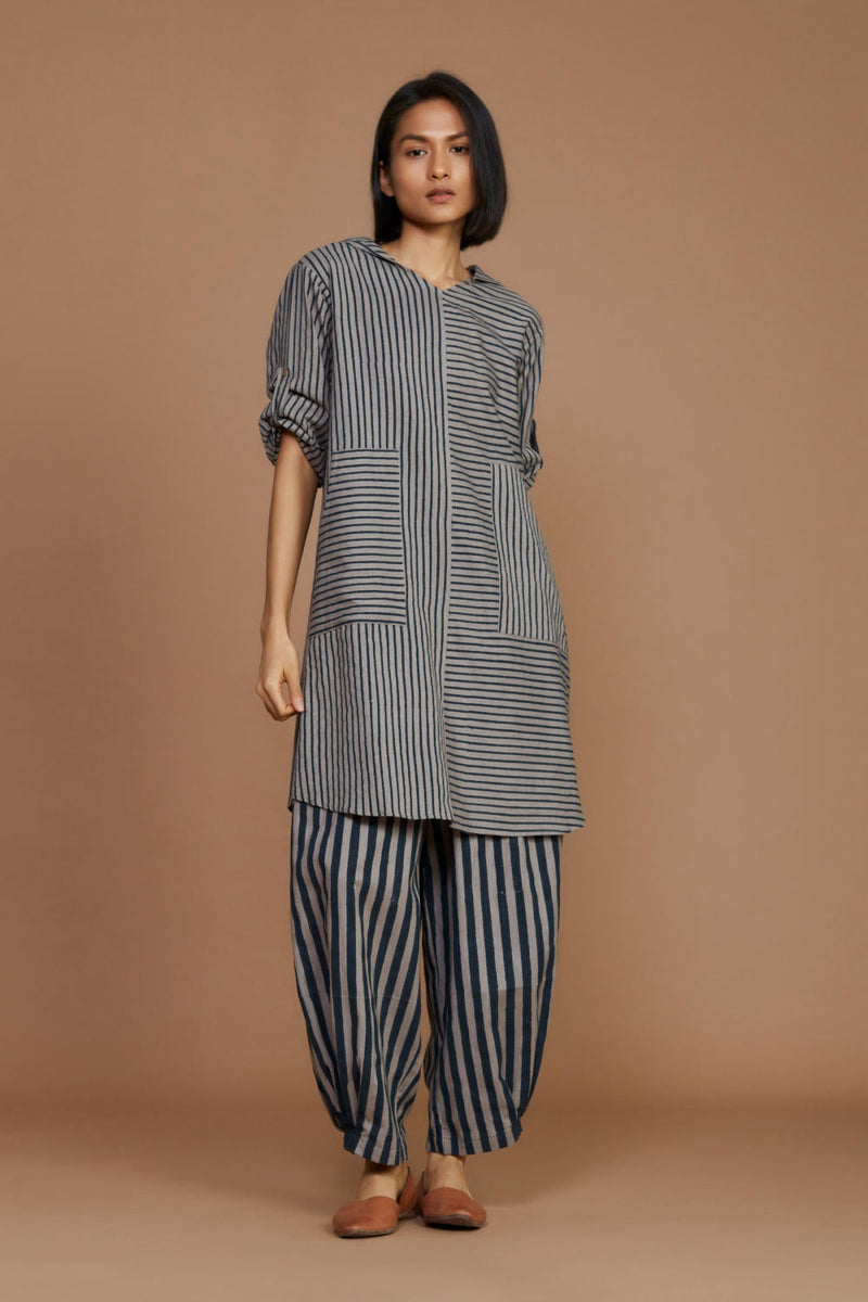 Grey With Charcoal Striped Hooded Co-Ord Set Co-ord Set,Dress by Mati for women Worldwide