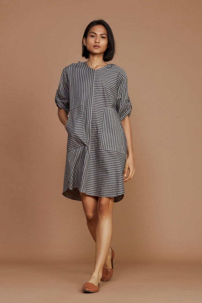Grey With Charcoal Striped Hooded Co-Ord Set Co-ord Set,Dress by Mati for women Worldwide