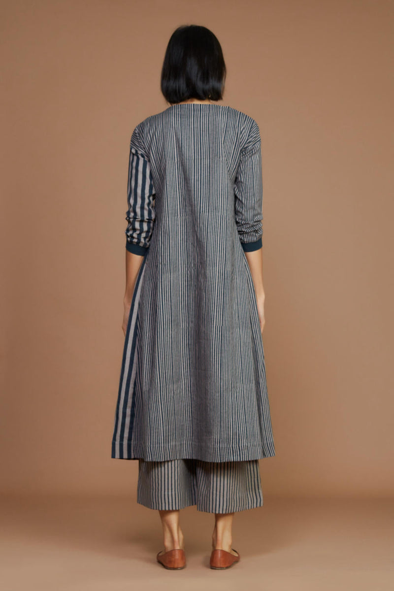 Grey With Charcoal Striped Pleated Co-Ord Set Co-ord Set by Mati for women Worldwide