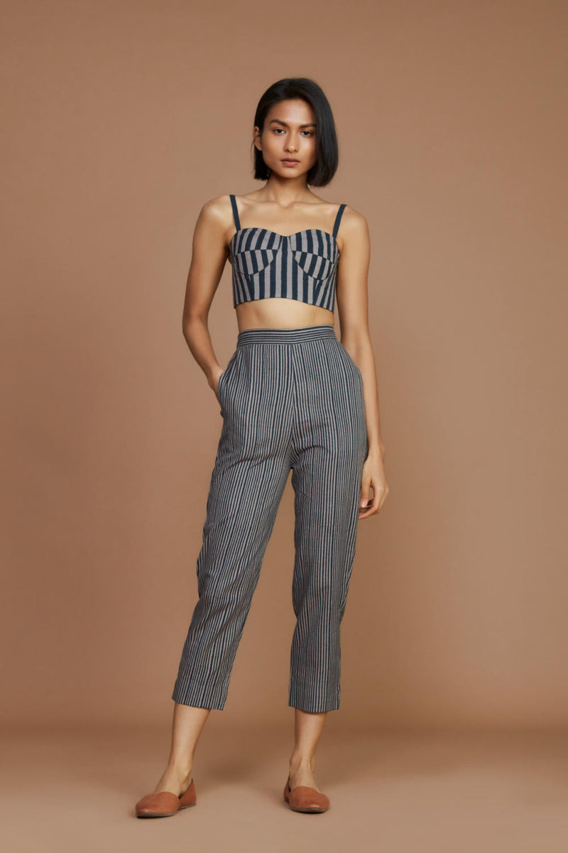 Grey with Charcoal Striped Trench & Corset Co-Ord Set Co-ord Set by Mati for women Worldwide