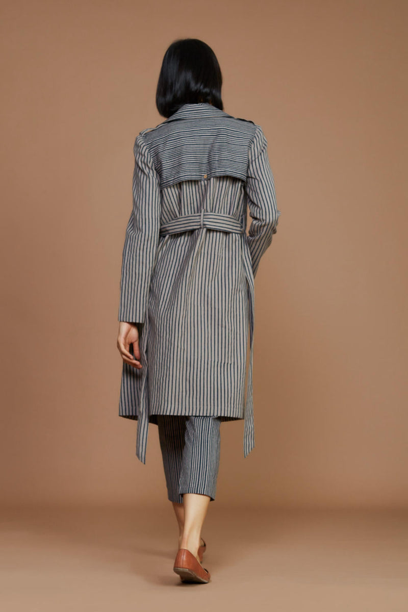 Grey with Charcoal Striped Trench & Corset Co-Ord Set Co-ord Set by Mati for women Worldwide
