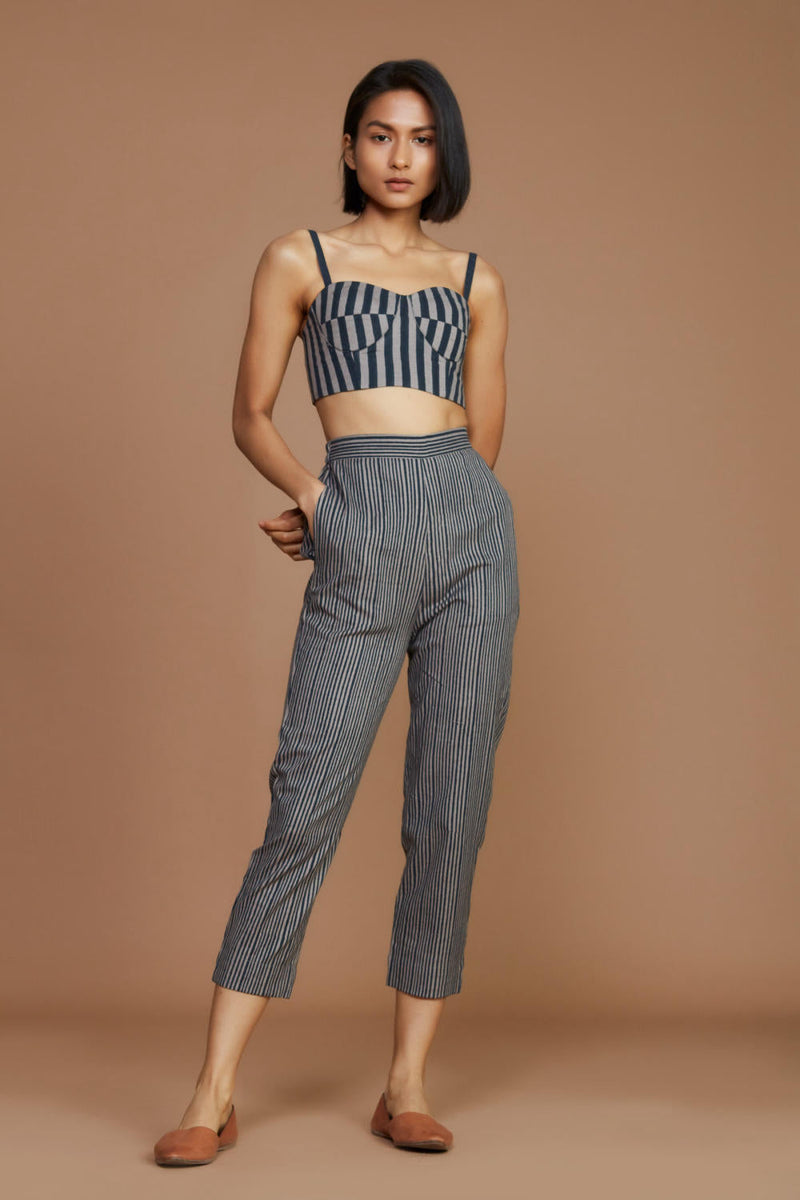 Grey with Charcoal Striped Trench & Corset Co-Ord Set Co-ord Set by Mati for women Worldwide