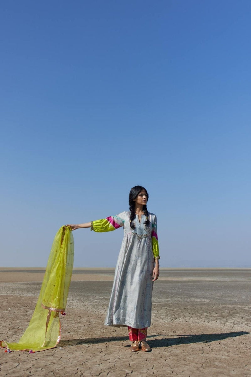 GREY YOKE SIDE KALI KURTA SET Kurta Sets by Rajiramniq for women Worldwide