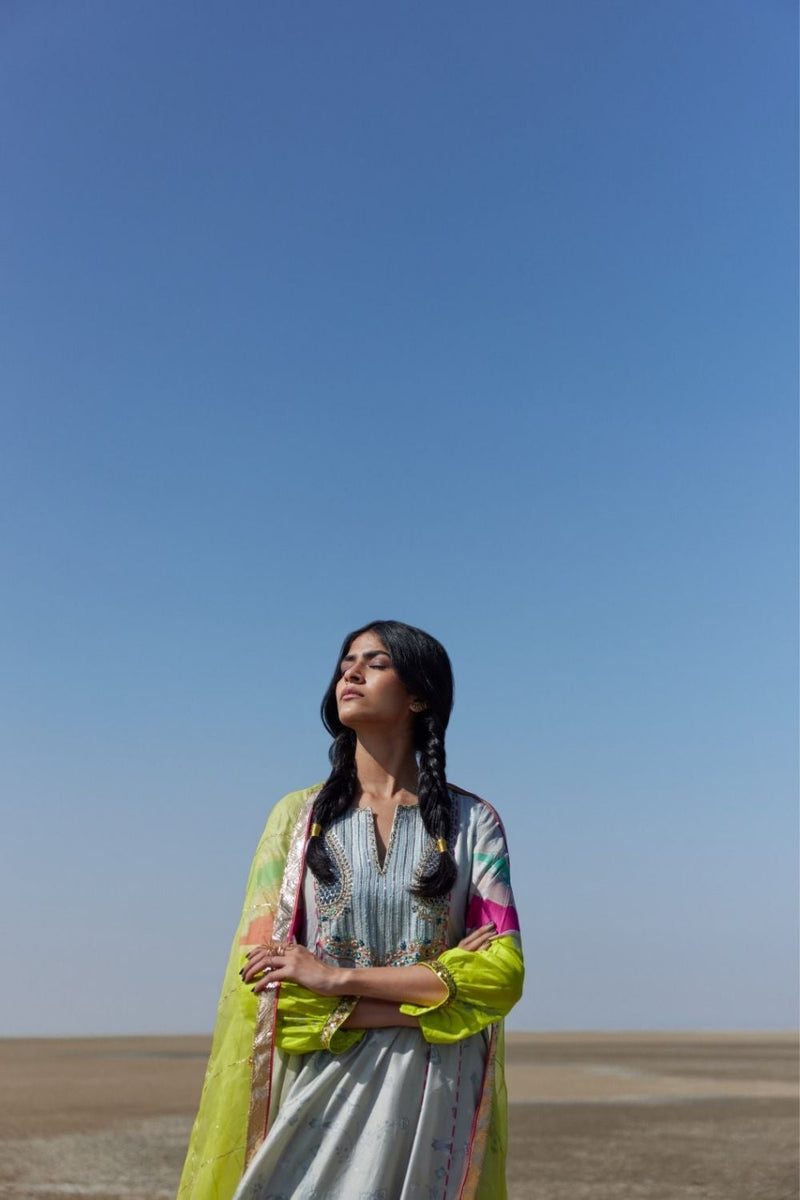 GREY YOKE SIDE KALI KURTA SET Kurta Sets by Rajiramniq for women Worldwide