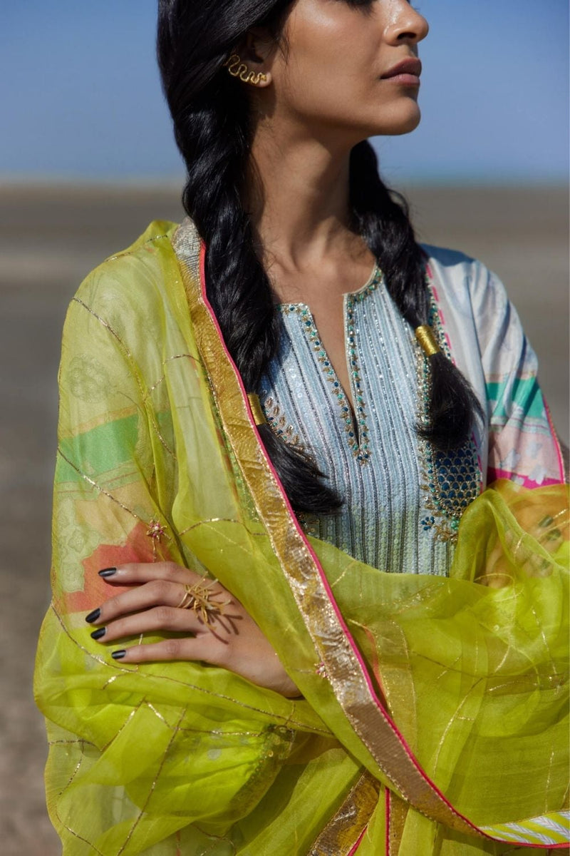 GREY YOKE SIDE KALI KURTA SET Kurta Sets by Rajiramniq for women Worldwide