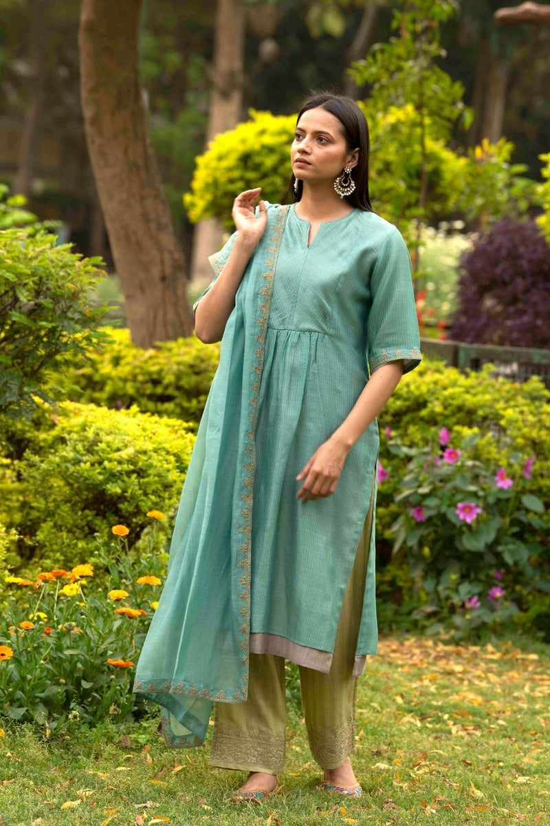 Gulbahaar Sea Green Kurta Set by Priti Prashant for women Worldwide