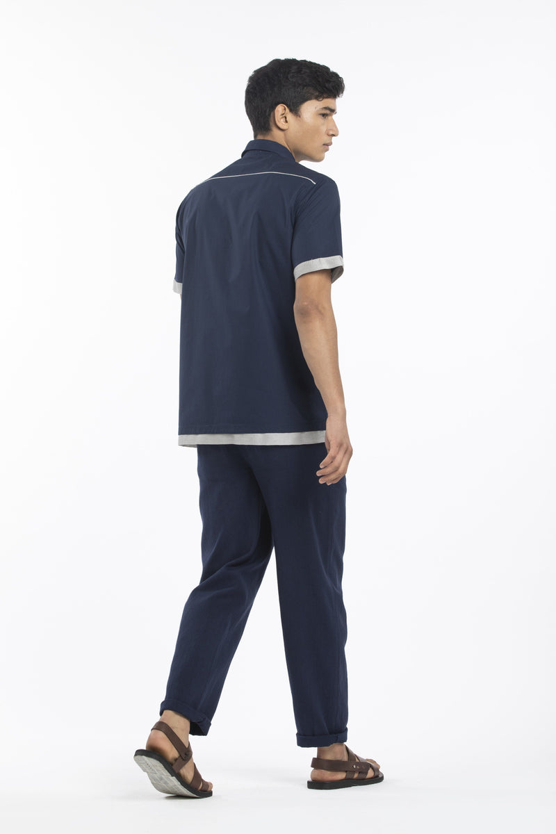 HALF SLEEVE SHIRT-NAVY Men THREE Men 