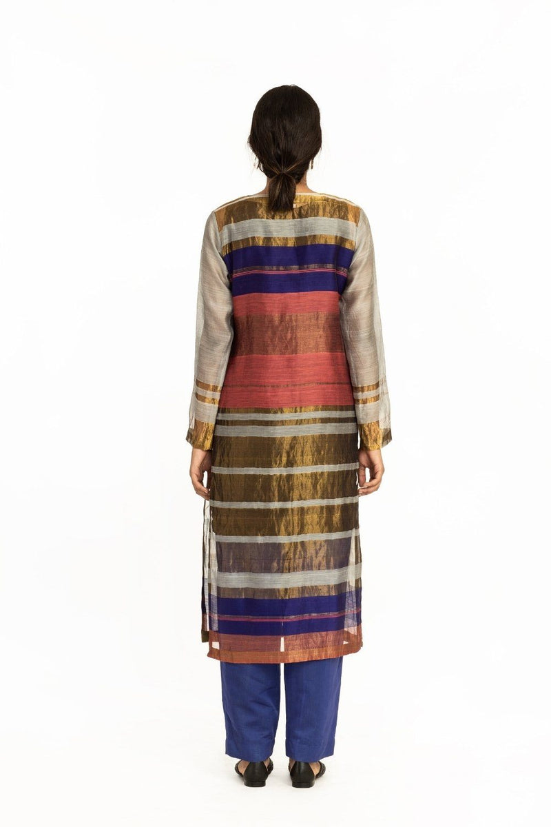 Handoven Pink Blue Engineered Sheer Straight Kurta by Akaaro for women Worldwide