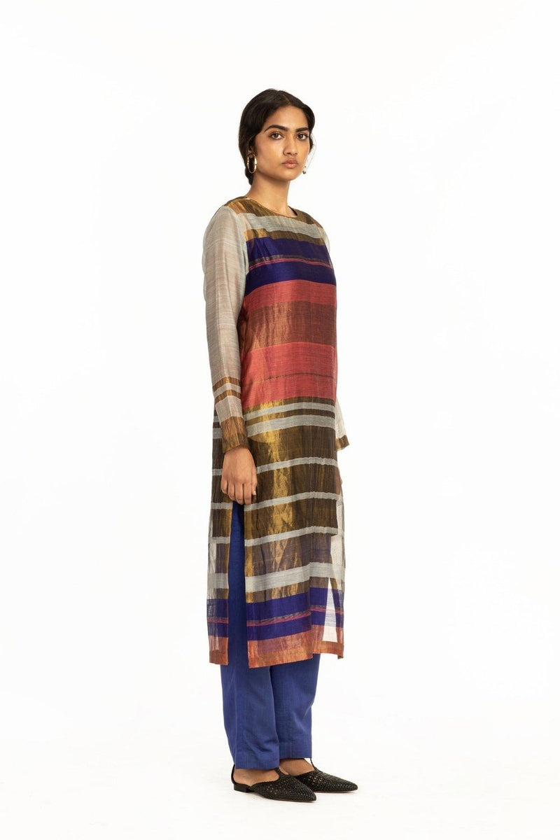 Handoven Pink Blue Engineered Sheer Straight Kurta by Akaaro for women Worldwide