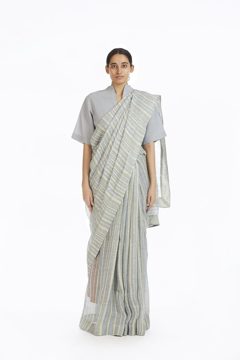 Handwoven African Striped Linen Saree linen by Akaaro for women Worldwide