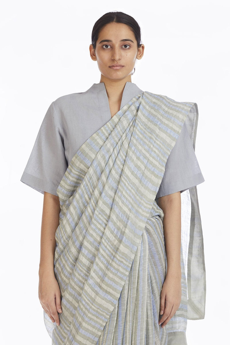 Handwoven African Striped Linen Saree linen by Akaaro for women Worldwide