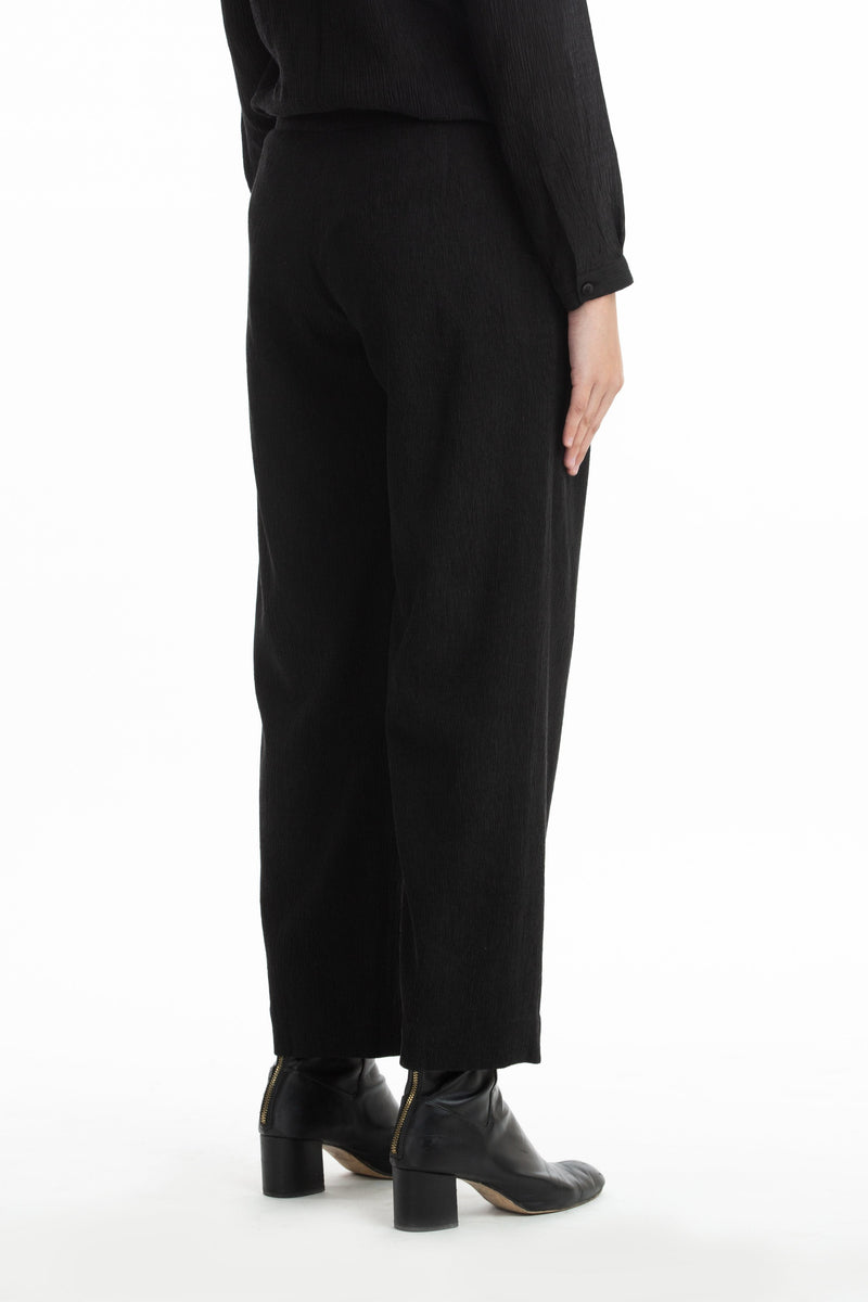 Handwoven Balck Pintuck Panelled Trousers by Akaaro for women Worldwide