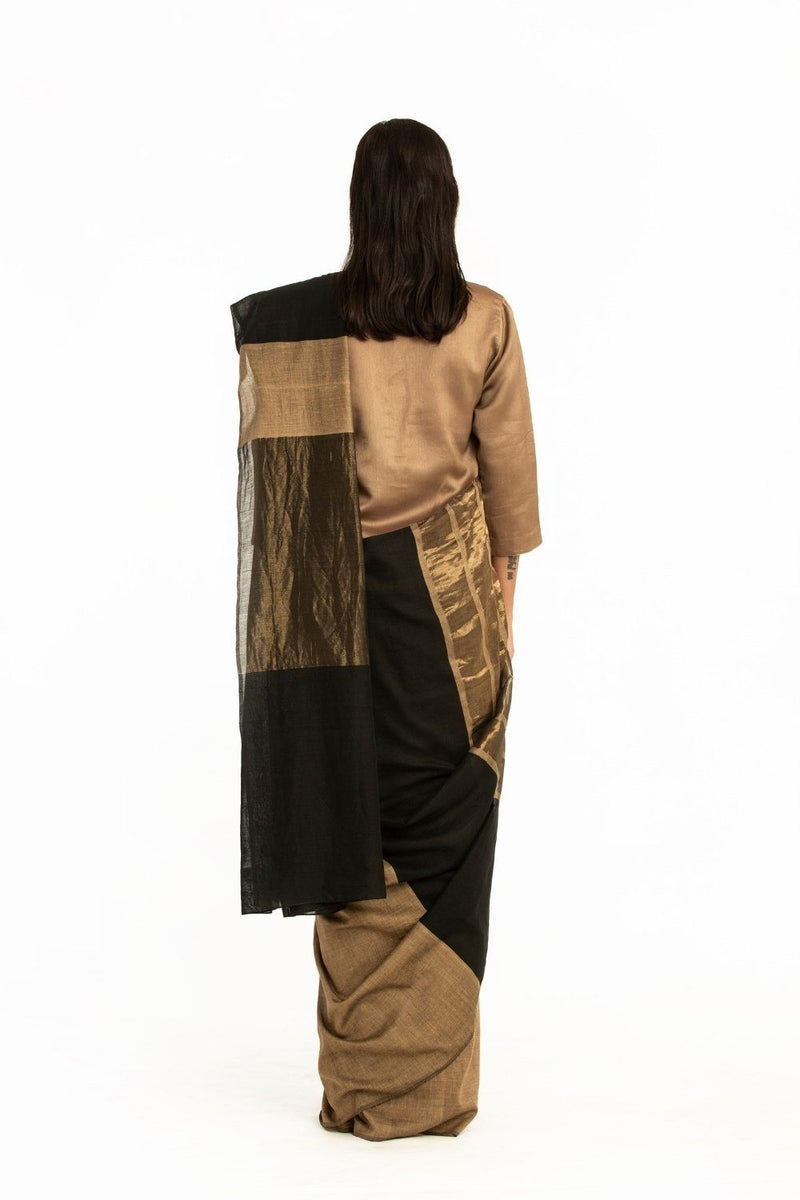 Handwoven Beige Brown Engineered Cotton Saree by Akaaro for women Worldwide