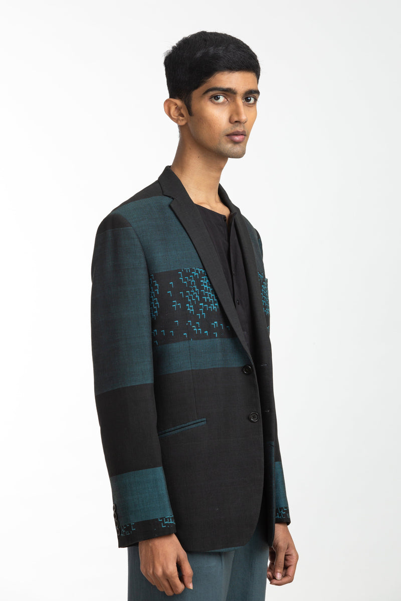 Handwoven Black Blue Bird Jacket by Akaaro Men for men Worldwide
