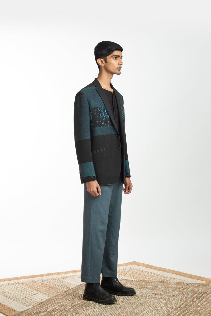 Handwoven Black Blue Bird Jacket by Akaaro Men for men Worldwide