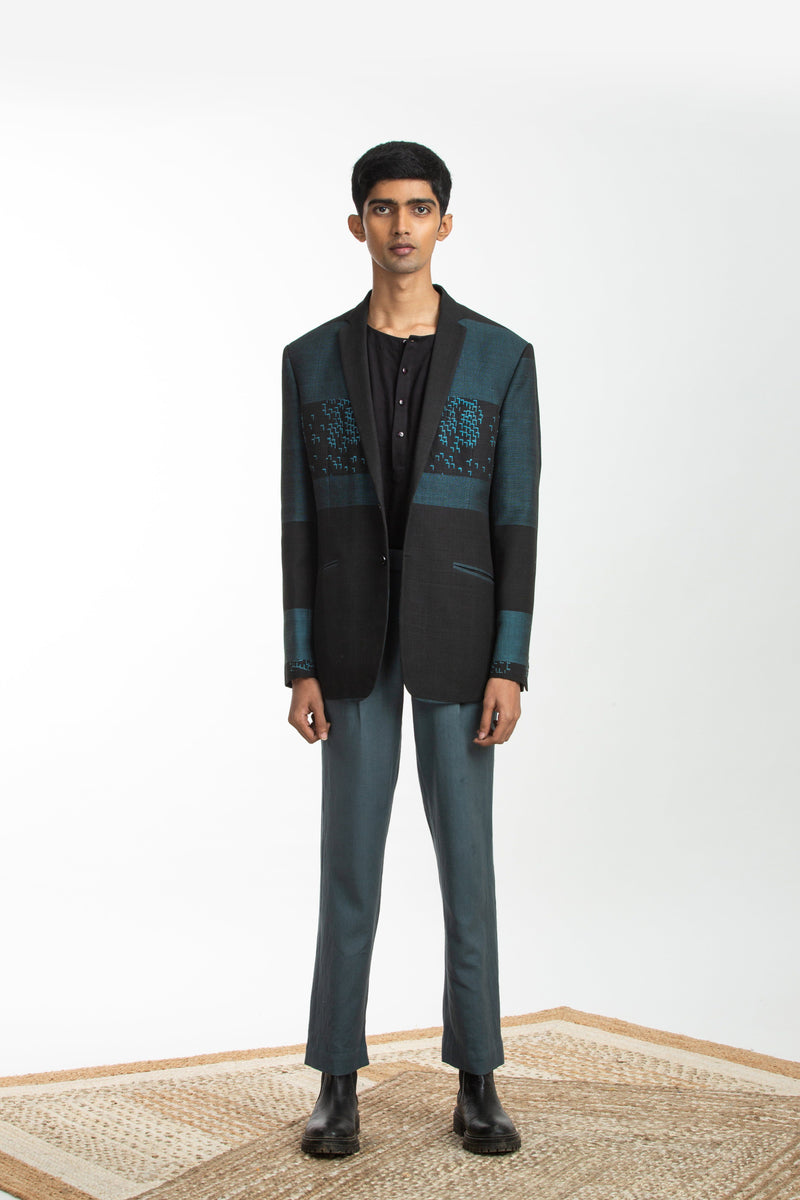 Handwoven Black Blue Bird Jacket by Akaaro Men for men Worldwide