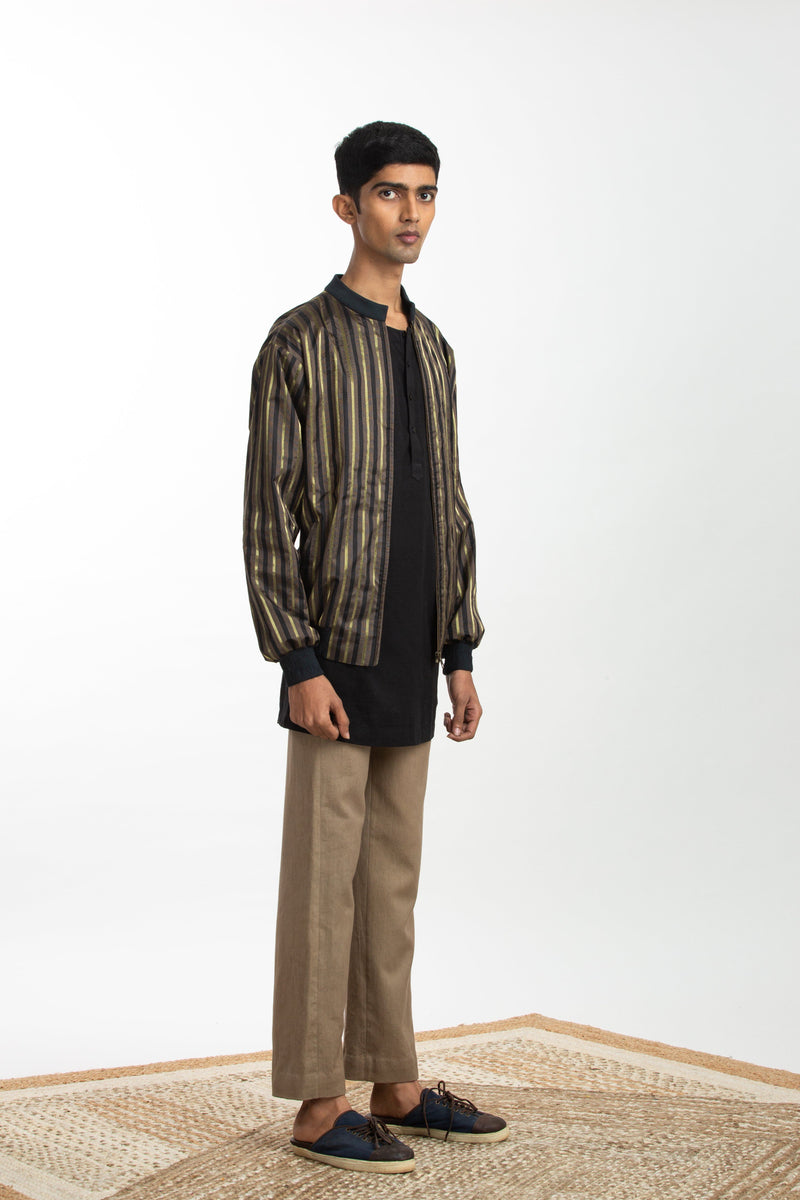 Handwoven Black Brown Bomber Jacket by Akaaro Men for men Worldwide