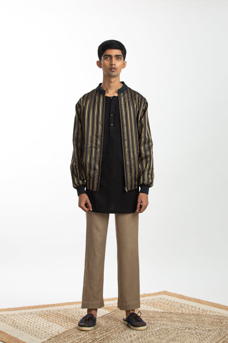 Handwoven Black Brown Bomber Jacket by Akaaro Men for men Worldwide