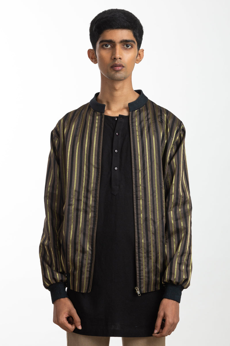 Handwoven Black Brown Bomber Jacket by Akaaro Men for men Worldwide