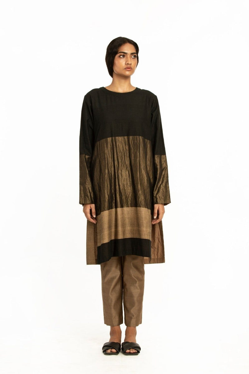 Handwoven Black Gold Engineered Straight Kurta by Akaaro for women Worldwide