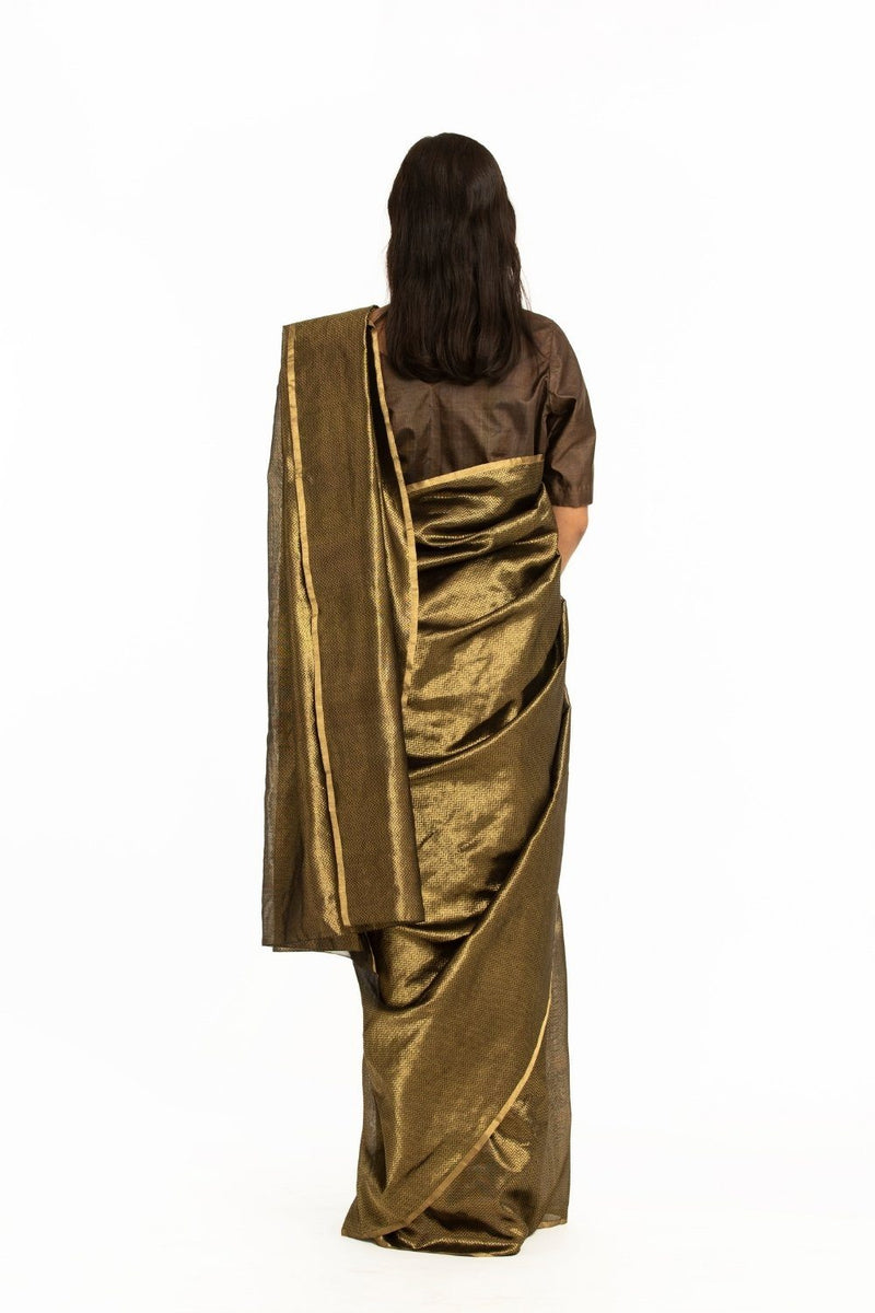 Handwoven Black Gold Metallic Chevron Saree by Akaaro for women Worldwide