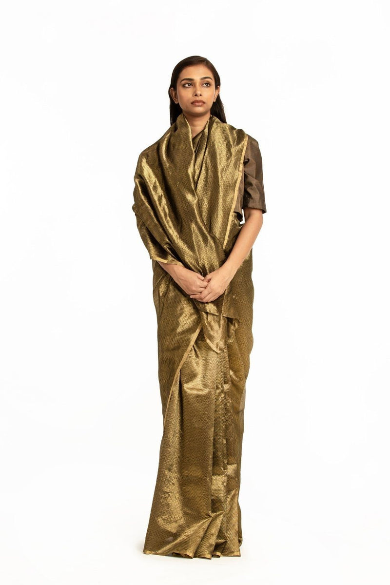 Handwoven Black Gold Metallic Chevron Saree by Akaaro for women Worldwide