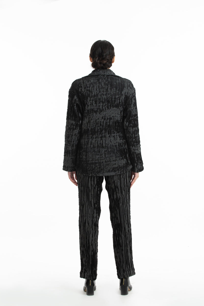 Handwoven Black Grey Merino Wool Collared jacket by Akaaro for women Worldwide