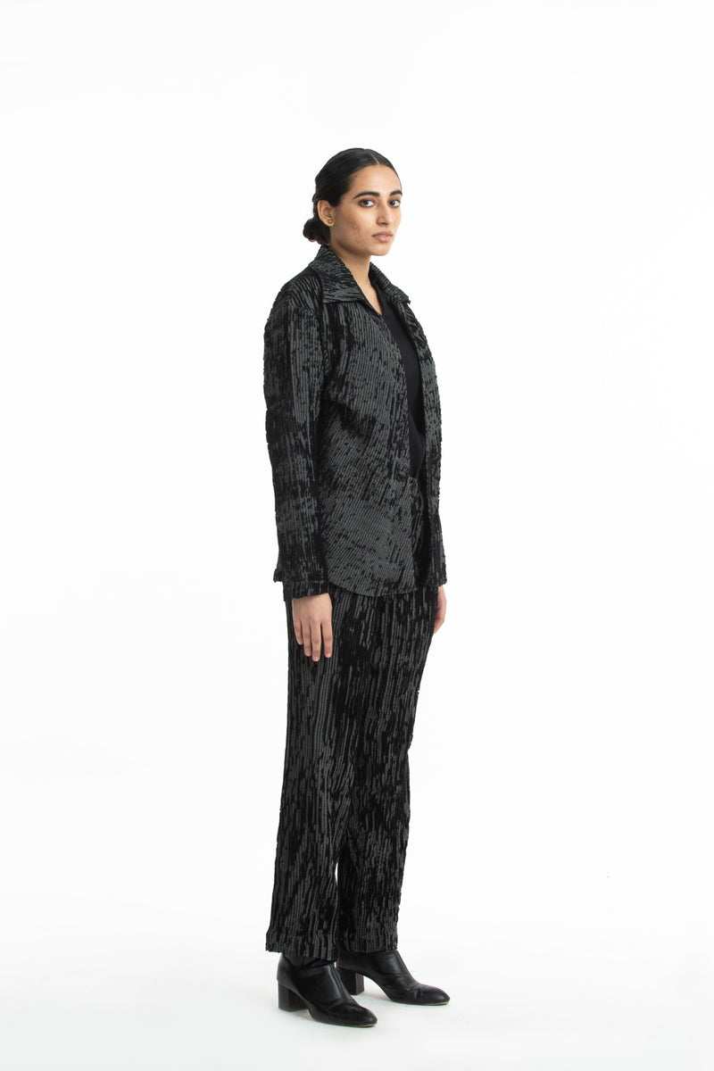 Handwoven Black Grey Merino Wool Collared jacket by Akaaro for women Worldwide