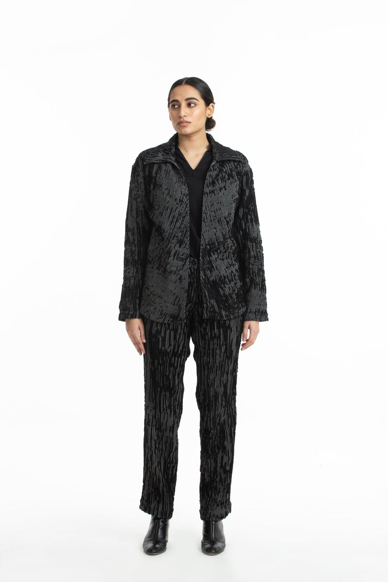 Handwoven Black Grey Merino Wool Collared jacket by Akaaro for women Worldwide