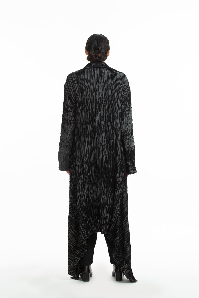 Handwoven Black Grey Merino Wool Long Coat by Akaaro for women Worldwide