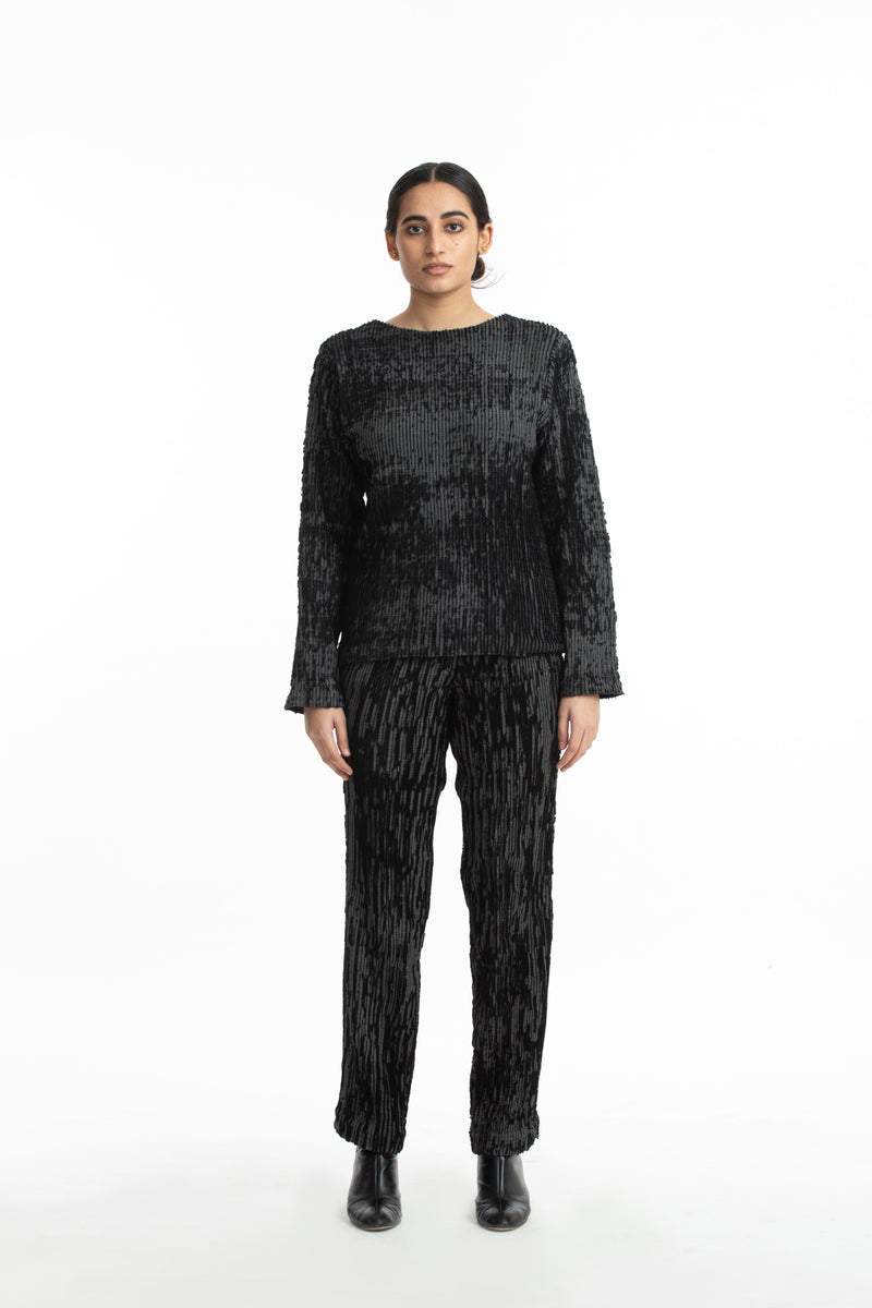 Handwoven Black Grey Merino Wool Pullover by Akaaro for women Worldwide