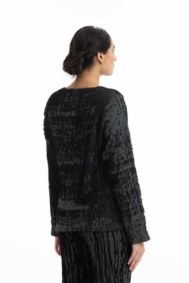 Handwoven Black Grey Merino Wool Pullover by Akaaro for women Worldwide
