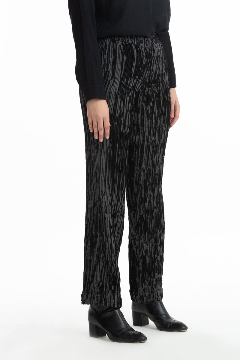 Handwoven Black Grey Merino Wool Straight Trouser by Akaaro for women Worldwide