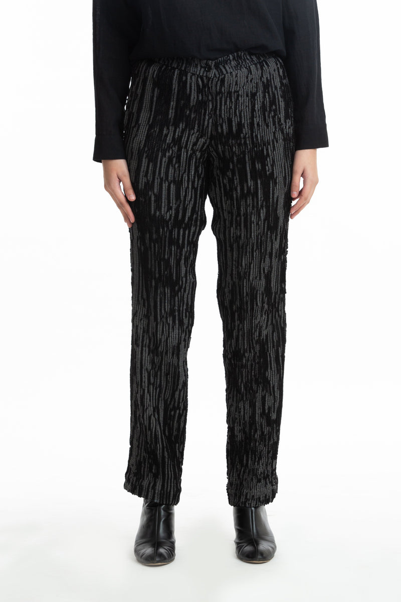 Handwoven Black Grey Merino Wool Straight Trouser by Akaaro for women Worldwide