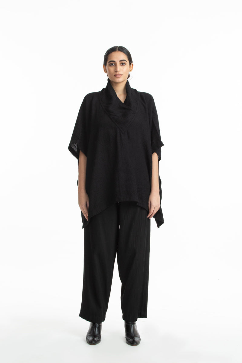 Handwoven Black Marino Wool Cape by Akaaro for women Worldwide