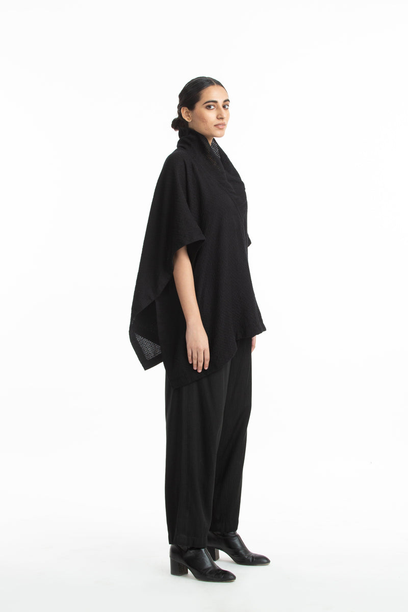 Handwoven Black Marino Wool Cape by Akaaro for women Worldwide