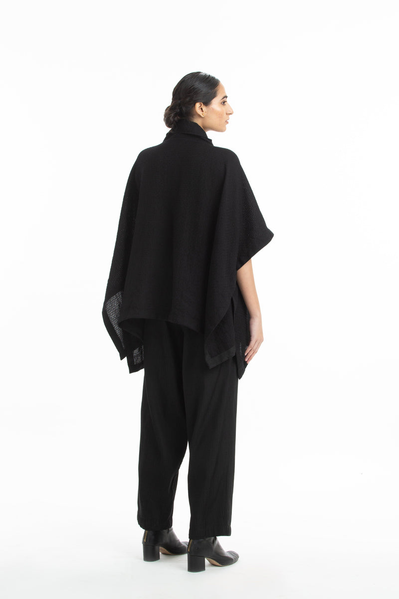 Handwoven Black Marino Wool Cape by Akaaro for women Worldwide