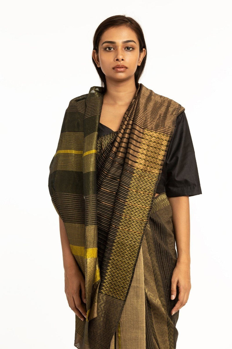 Handwoven Black Meen Saree by Akaaro for women Worldwide